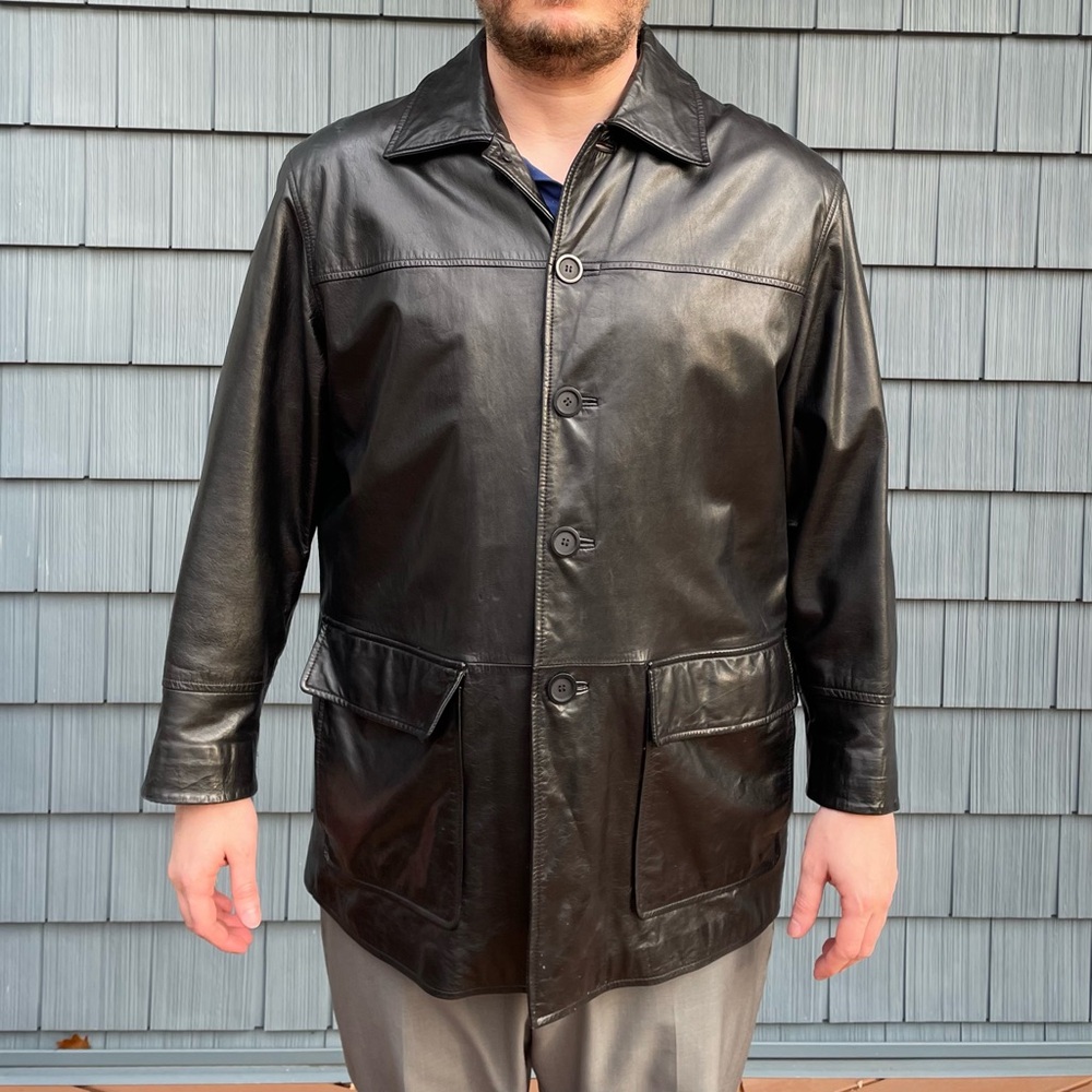Barcelino Black Leather Jacket, Size L